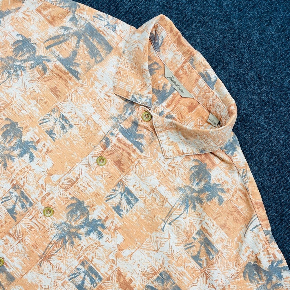 Paradise Collection Silk Shirt Large Orange Tropical Palm Tree Y2K Hawaiian